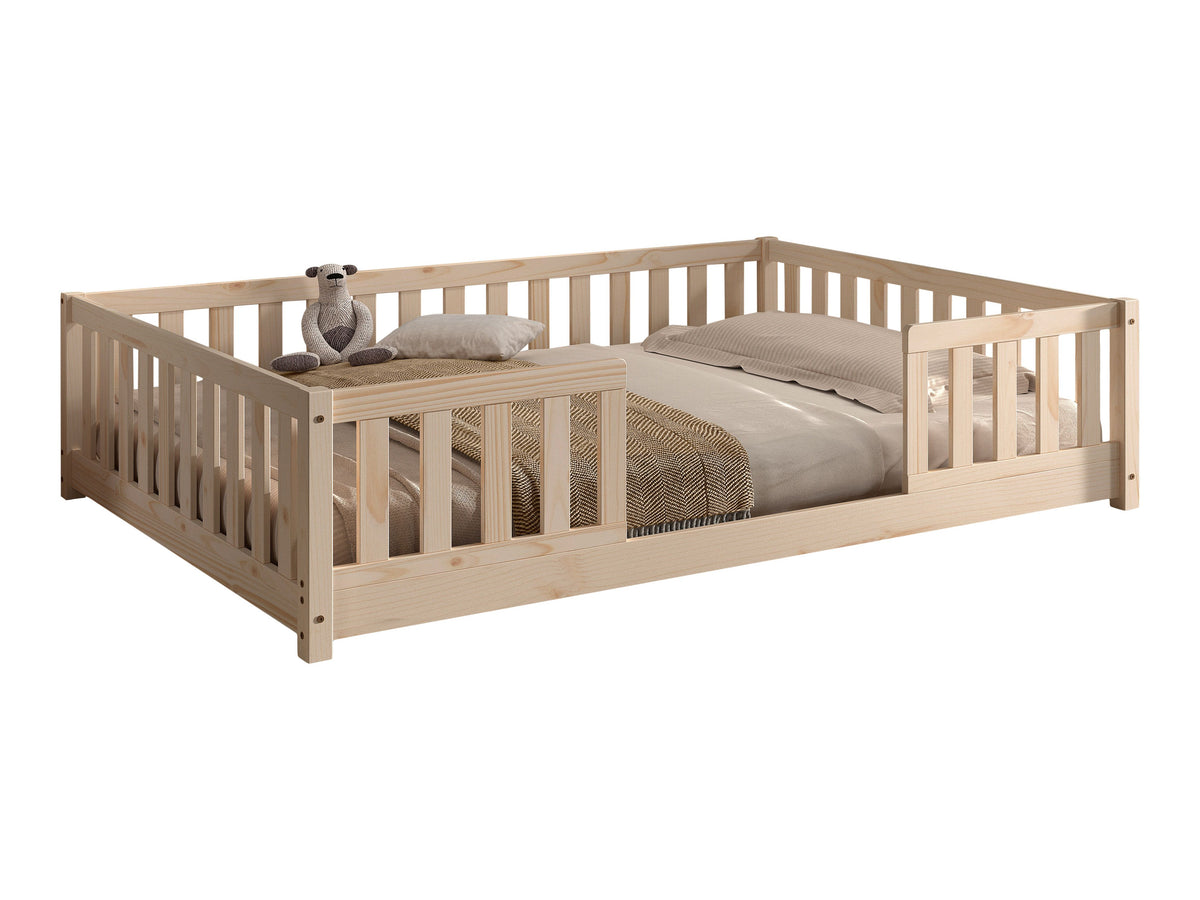 VIPACK DALLAS Double Floor Bed with Bed Guard – Natural Pine