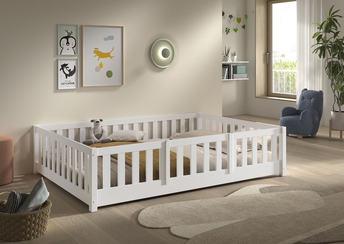 VIPACK DALLAS white double floor bed with bed guard and open access