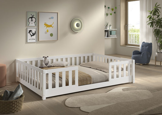 VIPACK DALLAS white double floor bed with full side bed guard