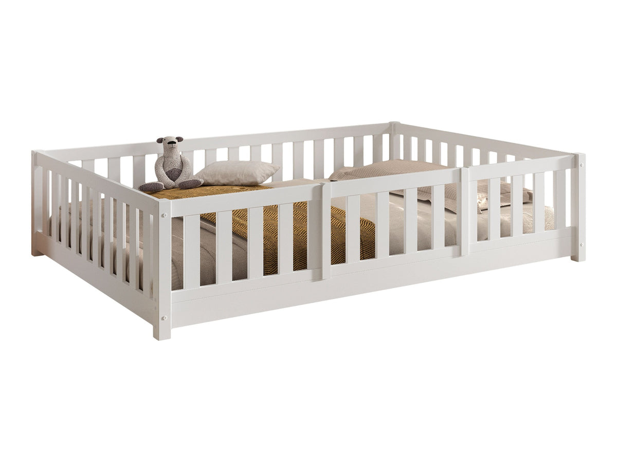 VIPACK DALLAS white double floor bed with configurable front bed guard