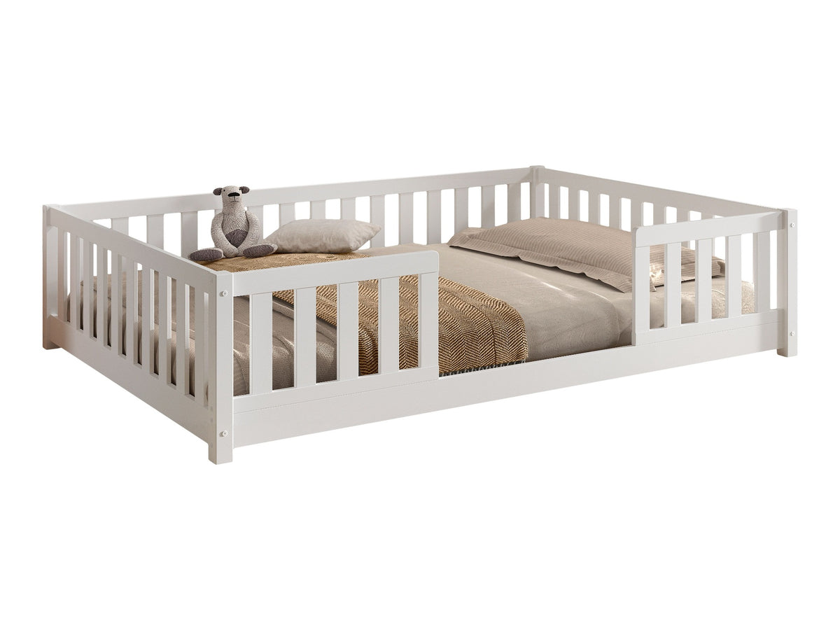 VIPACK DALLAS white double floor bed with partial bed guard opening