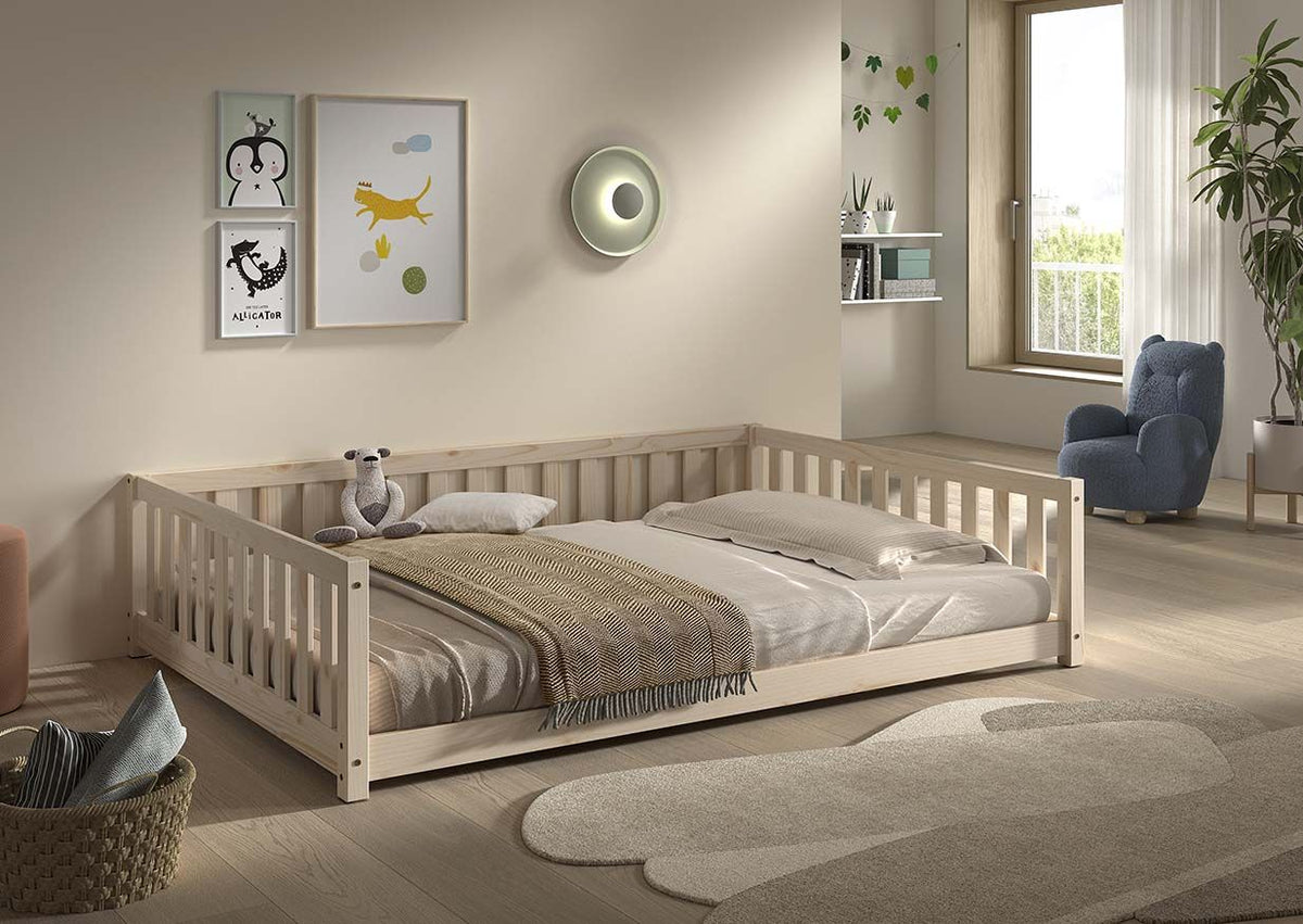 VIPACK DALLAS natural pine double toddler floor bed in modern bedroom