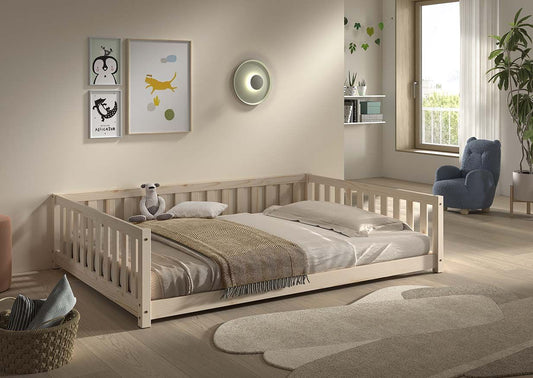 VIPACK DALLAS natural pine double toddler floor bed in modern bedroom