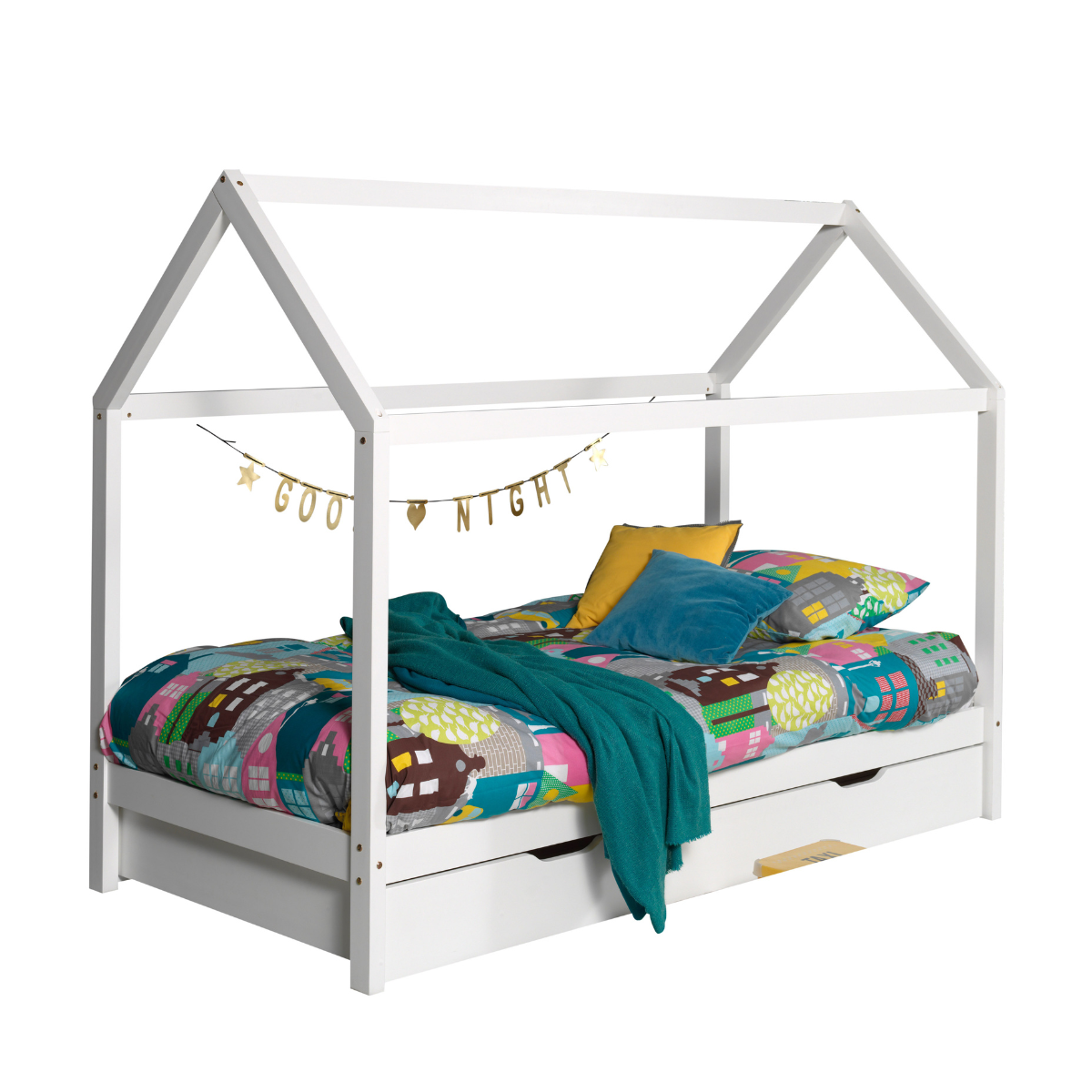 VIPACK DALLAS European single house bed 90 X 200cm without fence white