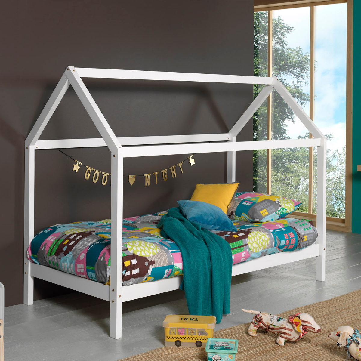 VIPACK DALLAS European single house bed 90 X 200cm without fence white