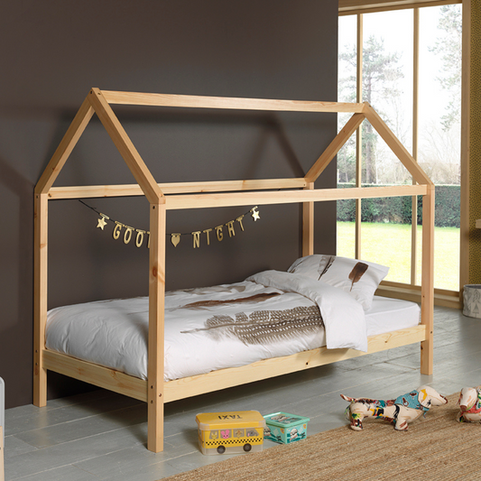 VIPACK DALLAS European single house bed 90 X 200cm without fence natural