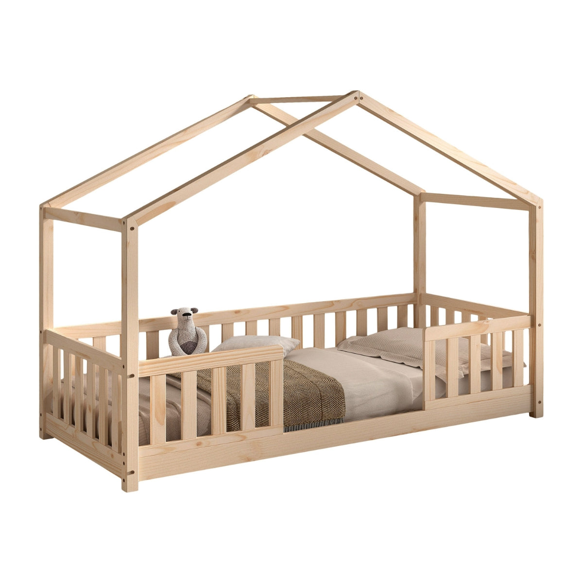 VIPACK DALLAS Toddler House Bed inc Bed Guard Natural 90 x 200cm