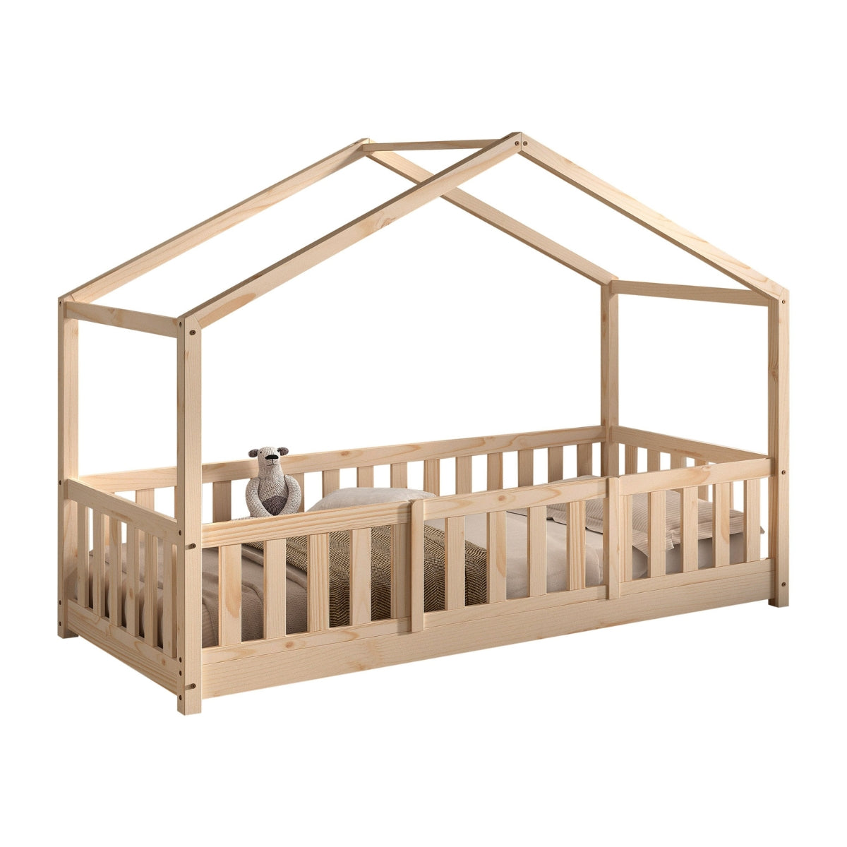 VIPACK DALLAS Toddler House Bed inc Bed Guard & Drawer Natural 90 x 200cm