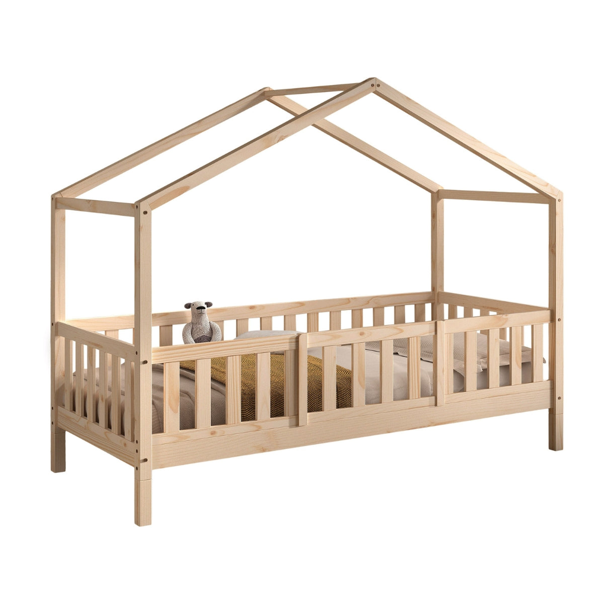 VIPACK DALLAS Toddler House Bed inc Bed Guard & Drawer Natural 90 x 200cm