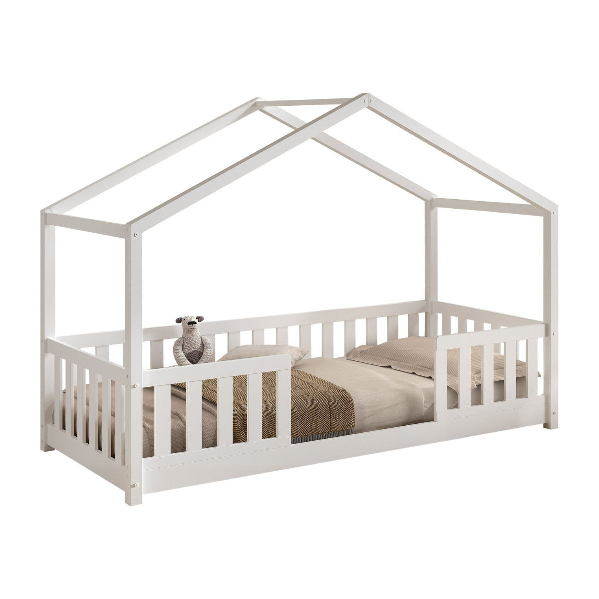 VIPACK DALLAS Toddler House Bed inc Bed Guard White 90 x 200cm