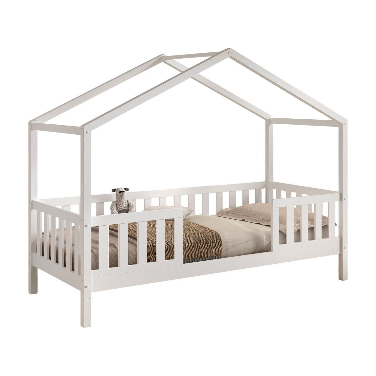 VIPACK DALLAS Toddler House Bed inc Bed Guard White 90 x 200cm