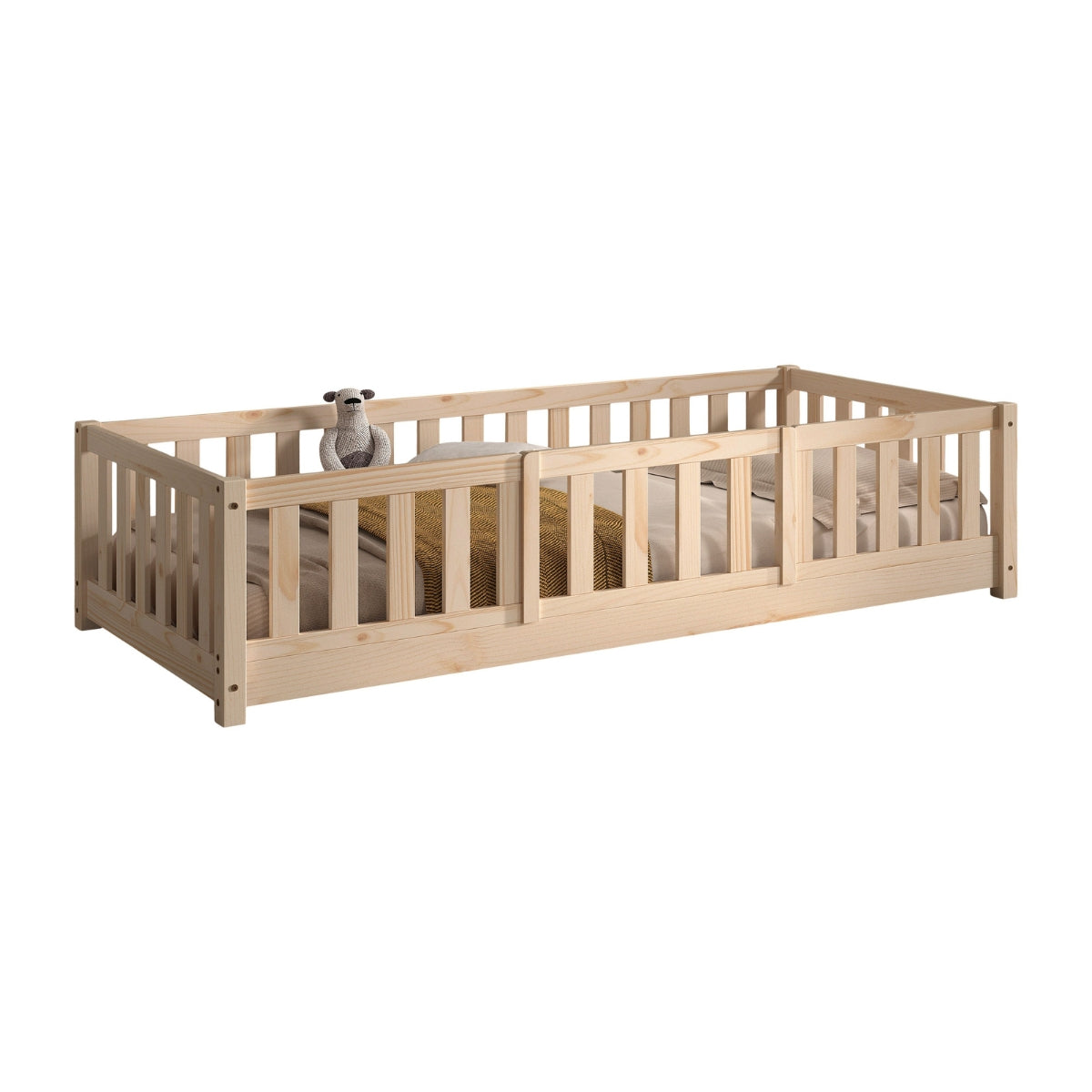 VIPACK DALLAS Toddler Floor Bed inc Bed Guard Natural 90 x 200cm