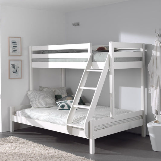 triple sleeper bunk bed in white in modern bedroom 