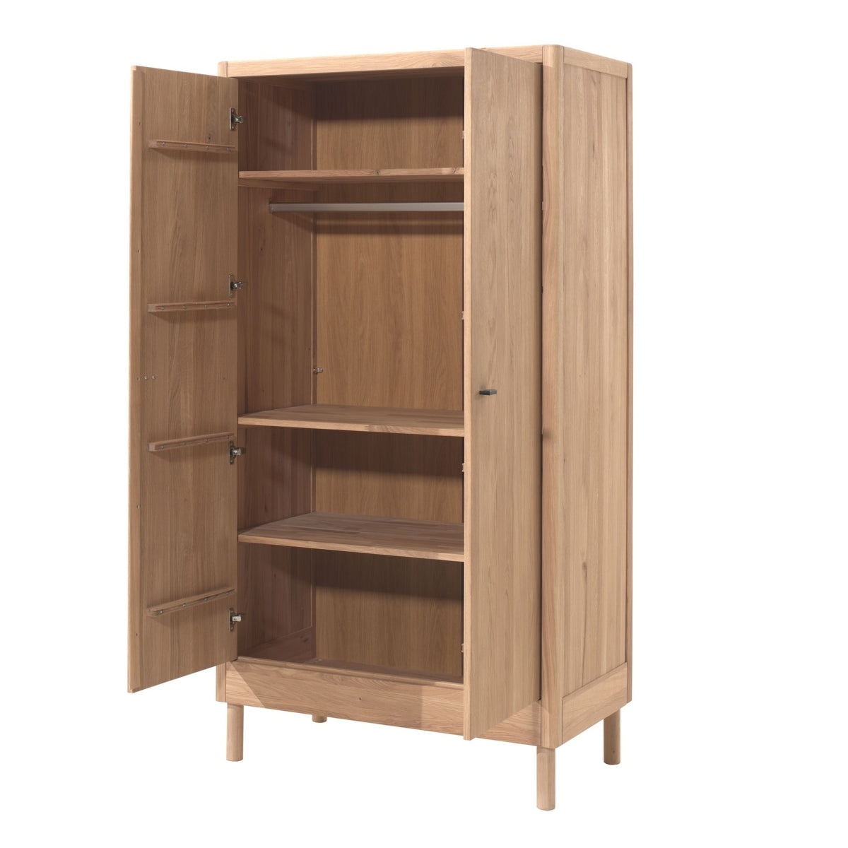 VIPACK FORREST solid oak wardrobe showing inside 3 shelves and hanging rail