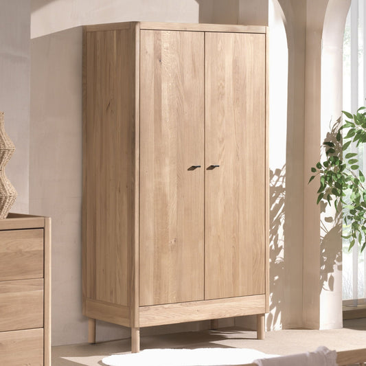 VIPACK FORREST solid oak 2 door wardrobe with shelves and hanging rail in modern bedroom