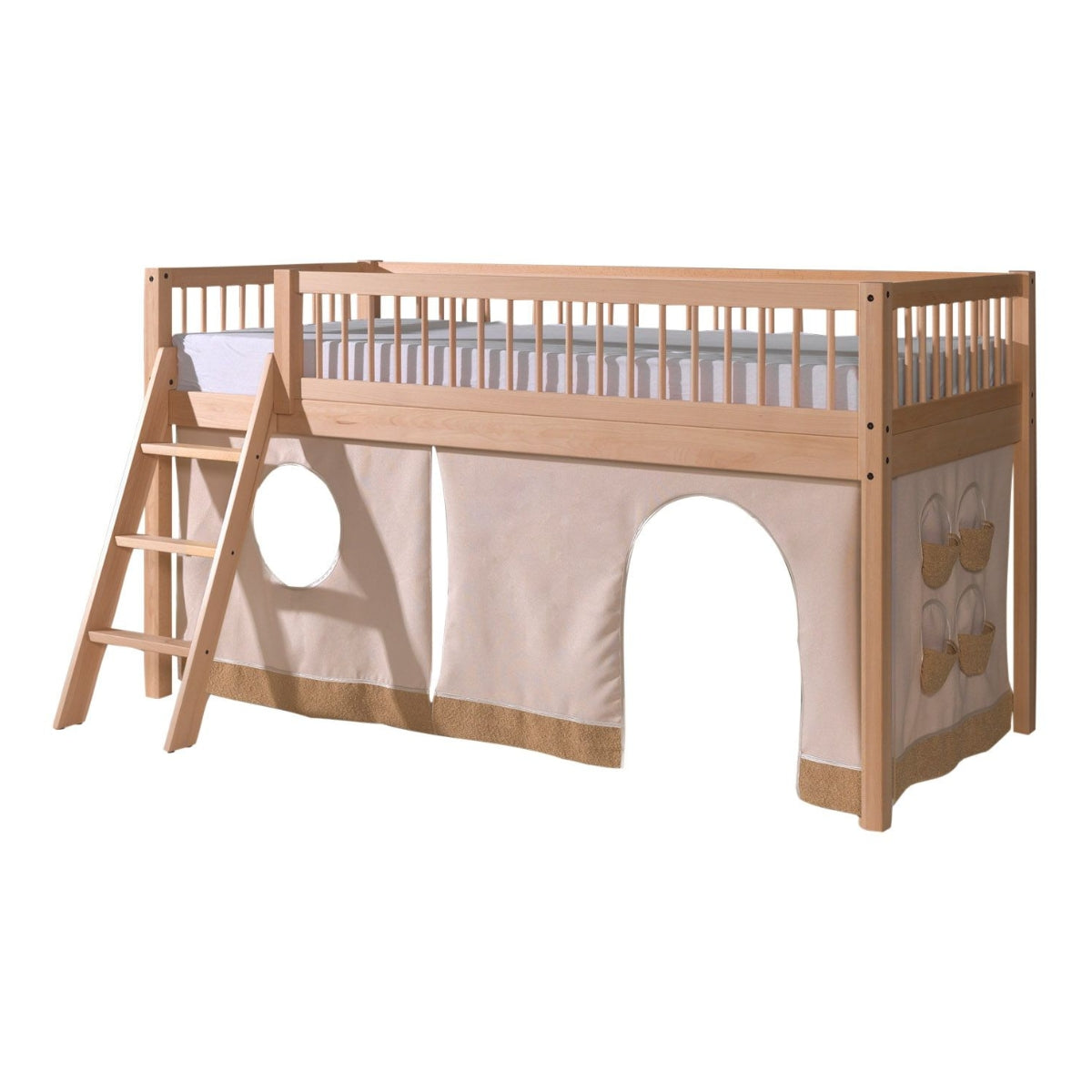 natural wood VIPACK FORREST Beech kids mid sleeper bed on plain white background
