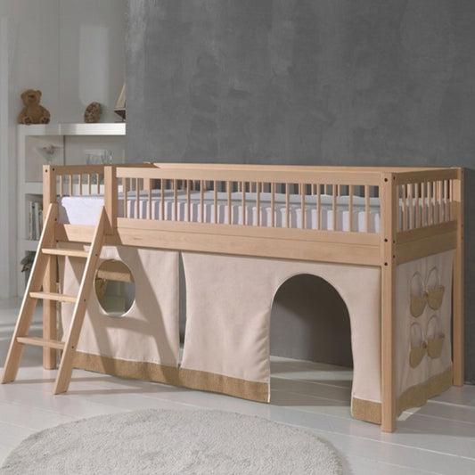 vipack forrest beech kids mid sleeper bed natural with play tent under bed 
