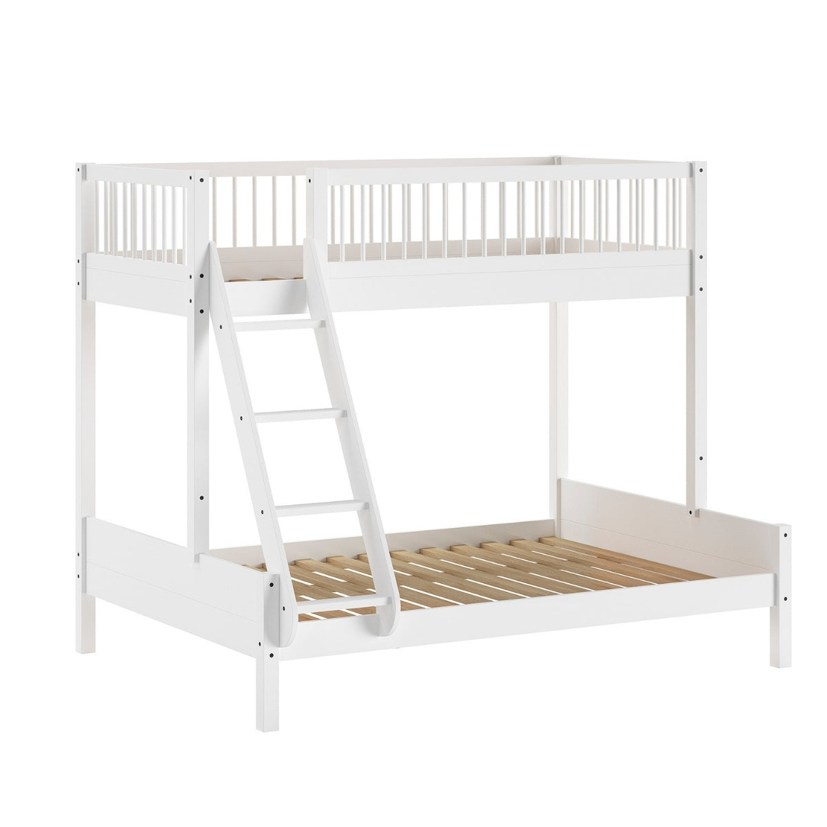 VIPACK white beech wood family triple sleeper bunk bed on white background