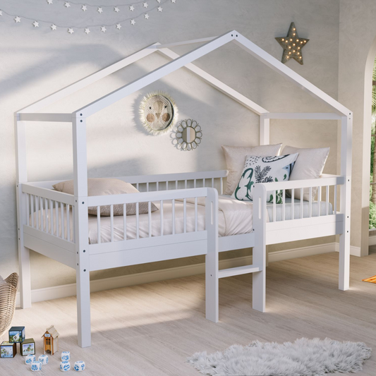 VIPACK FORREST European single house bed with ladder 90 x 200cm white