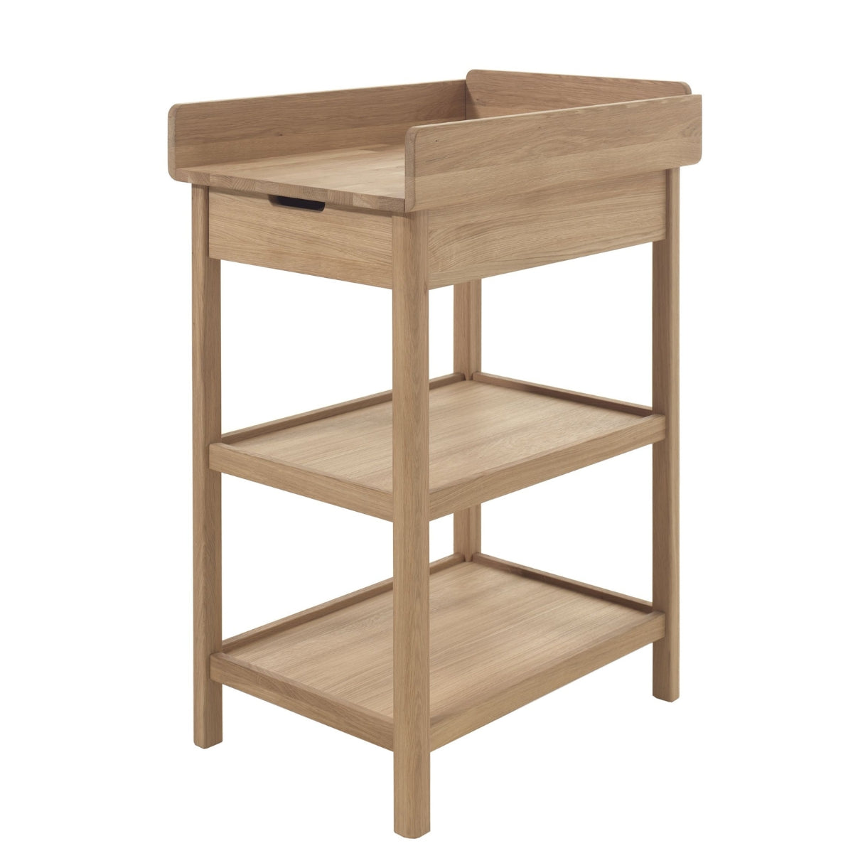 Solid Oak premium european wooden baby changing table with a drawer on a white background