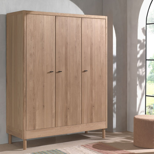 VIPACK FORREST solid oak 3 door wardrobe with shelves and hanging rail