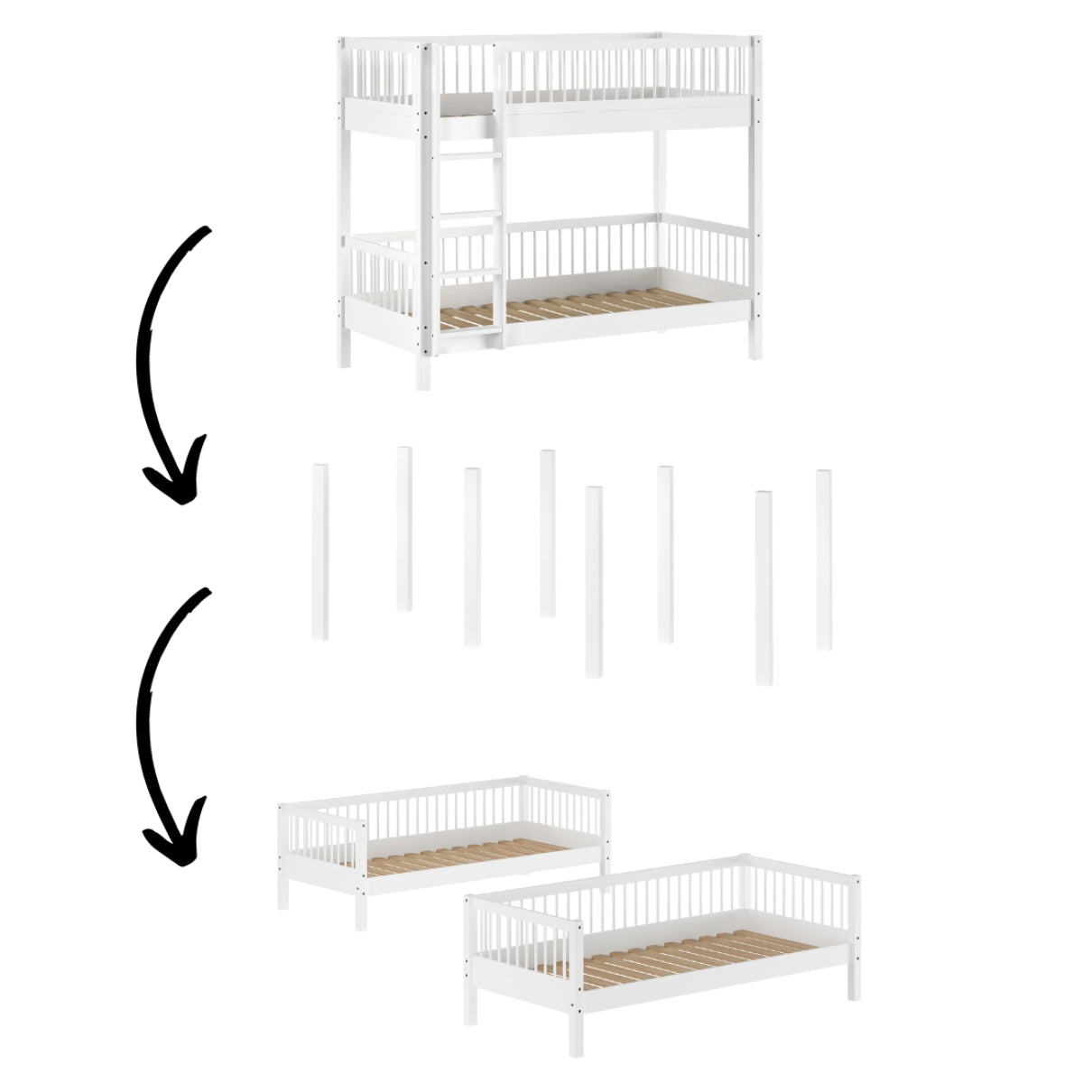 VIPACK FORREST Bunk Bed White conversion legs for converting the bunk bed into two 90 x 200cm single beds