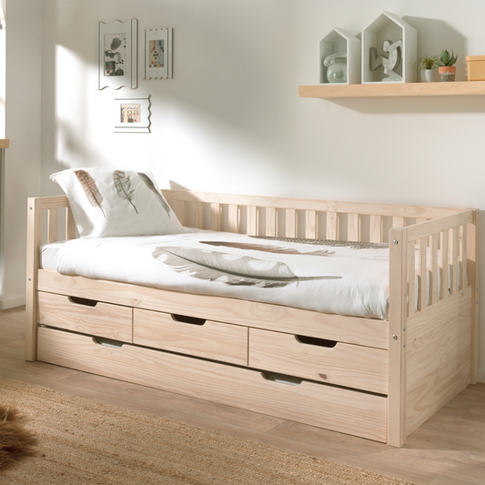 VIPACK FRITZ European single cabin bed 90 X 200cm with 3 drawers & under bed drawer pine