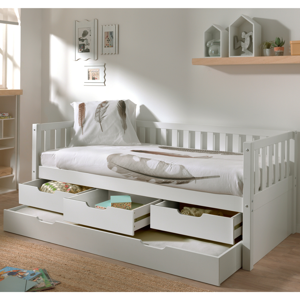 VIPACK FRITZ European single cabin bed 90 X 200cm with 3 drawers & under bed drawer white