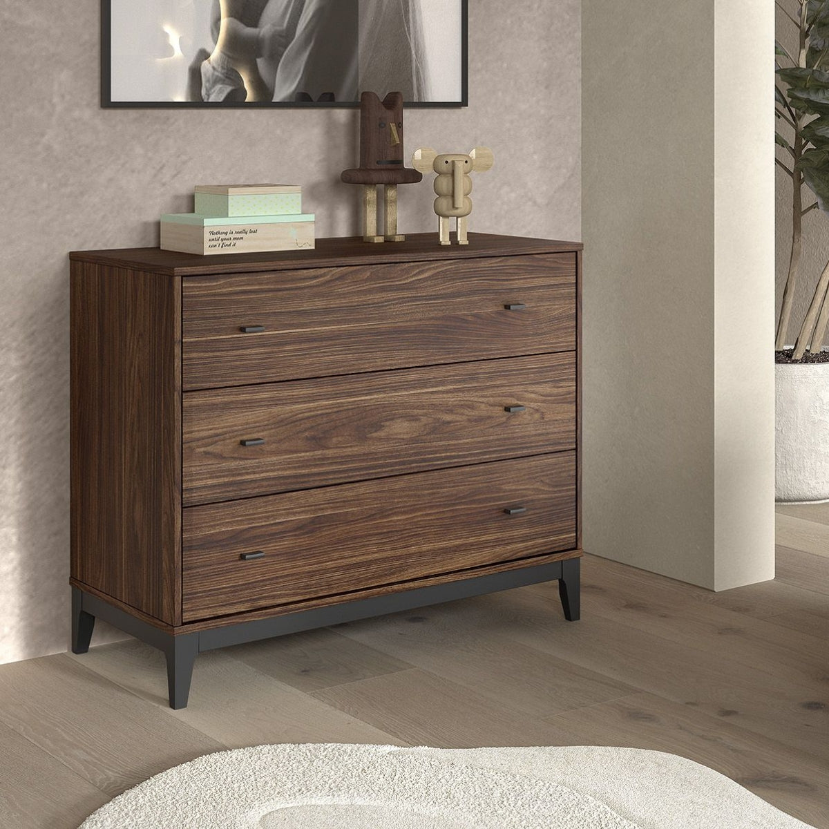 VIPACK ILYAS dark wood walnut chest of drawers with soft-close storage for nursery and children's bedroom