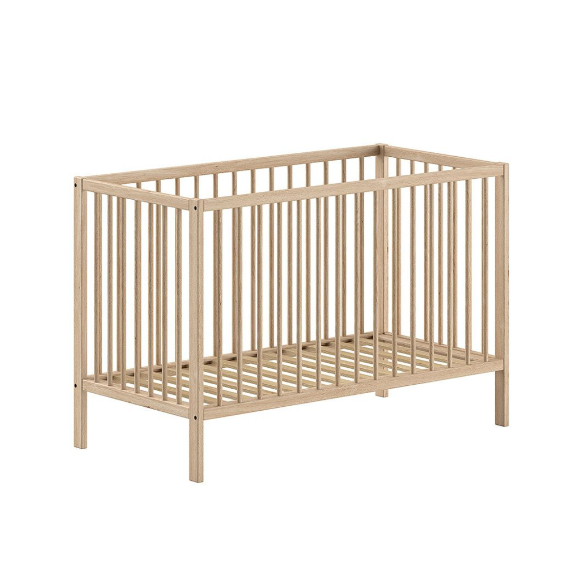 Natural wooden 120x60cm cot product shot on plain white background