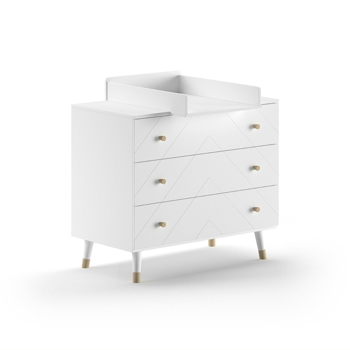 VIPACK JAXX Billy satin white changing top on 3 drawer chest on white background