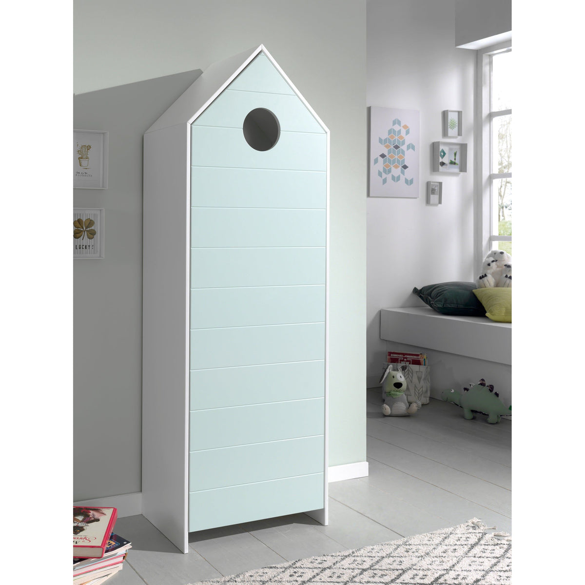 VIPACK JAXX CASAMI Beach Hut Single Wardrobe – White with Mint Door