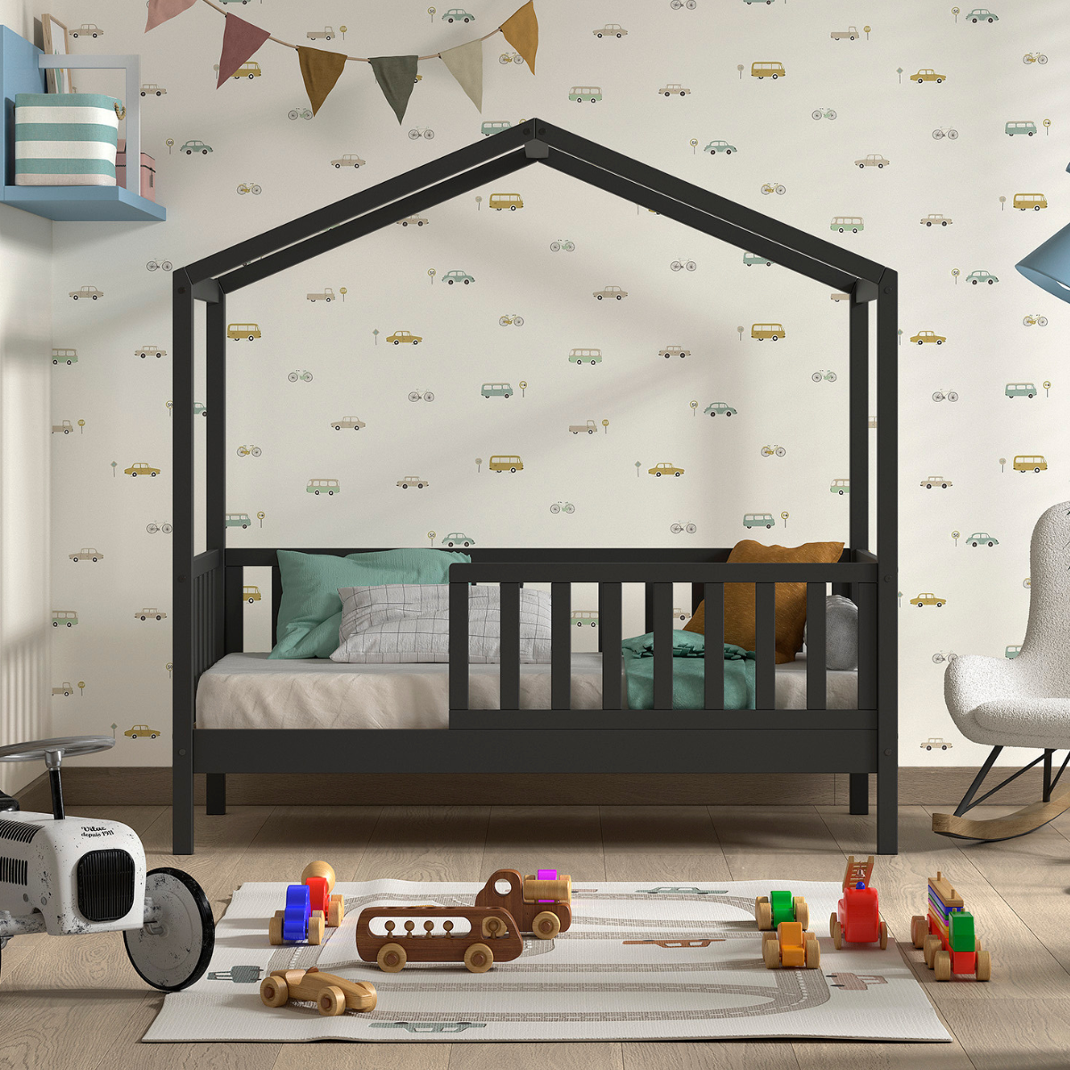 VIPACK JAXX DALLAS toddler house bed 140 x 70cm anthracite