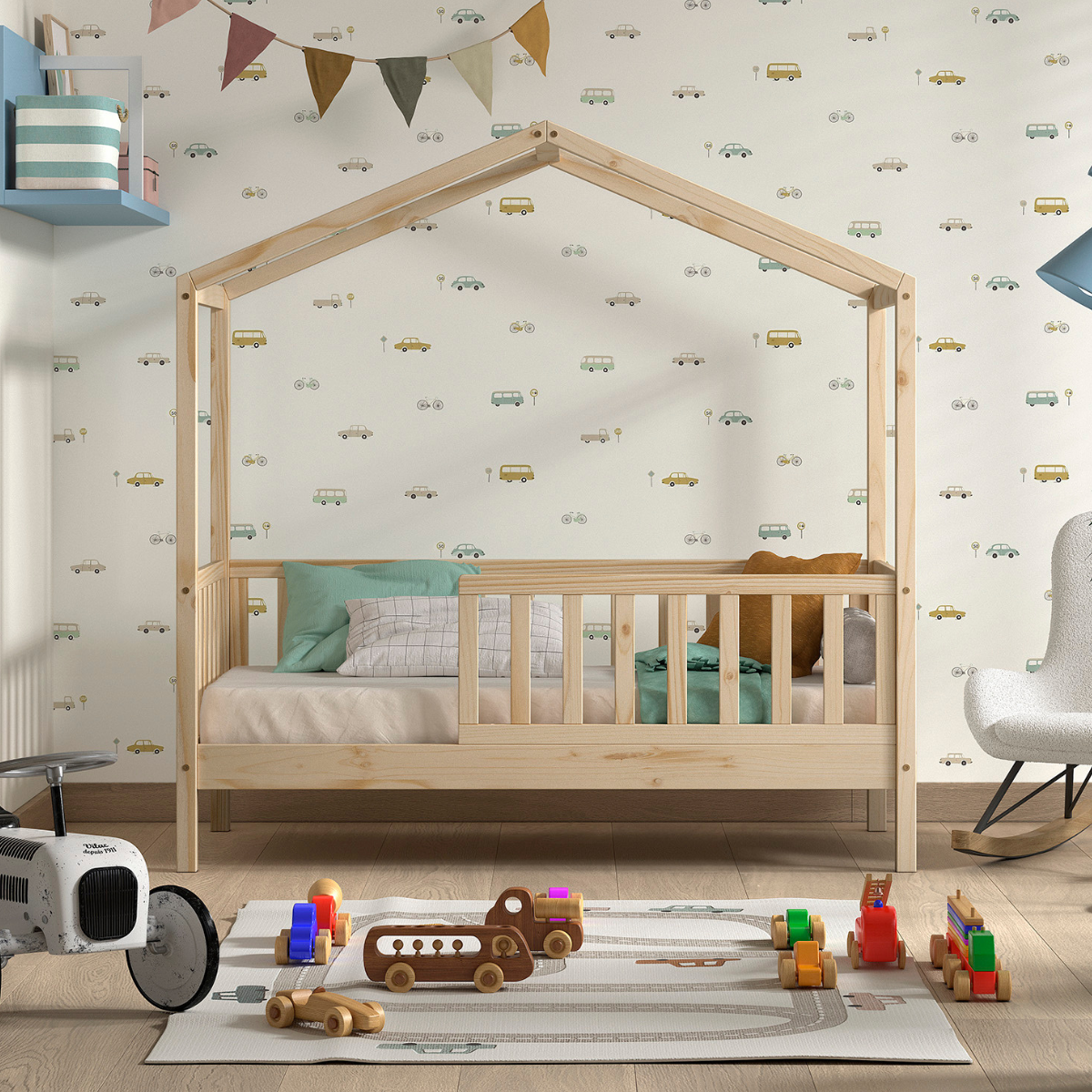 VIPACK JAXX DALLAS toddler house bed 140 x 70cm natural