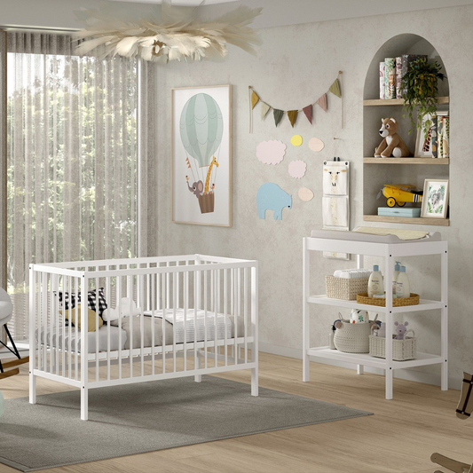 VIPACK JAXX DINO cot 120 x 60cm & baby changing table bundle white