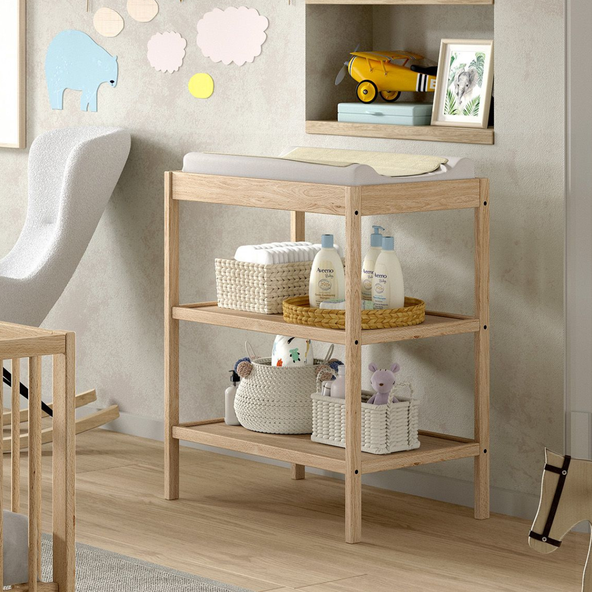 VIPACK JAXX DINO cot 120 x 60cm & baby changing table bundle natural