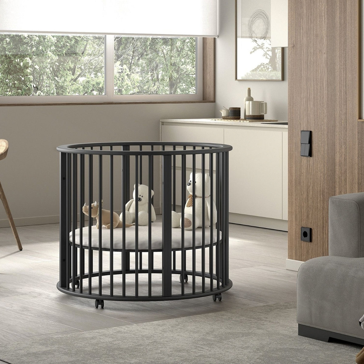 VIPACK JAXX DINO black round wooden baby and toddler playpen made from FSC-certified European beech