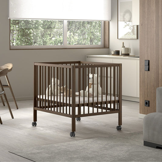 VIPACK JAXX DINO 95 x 75cm walnut wooden baby playpen with play mat in a modern living space