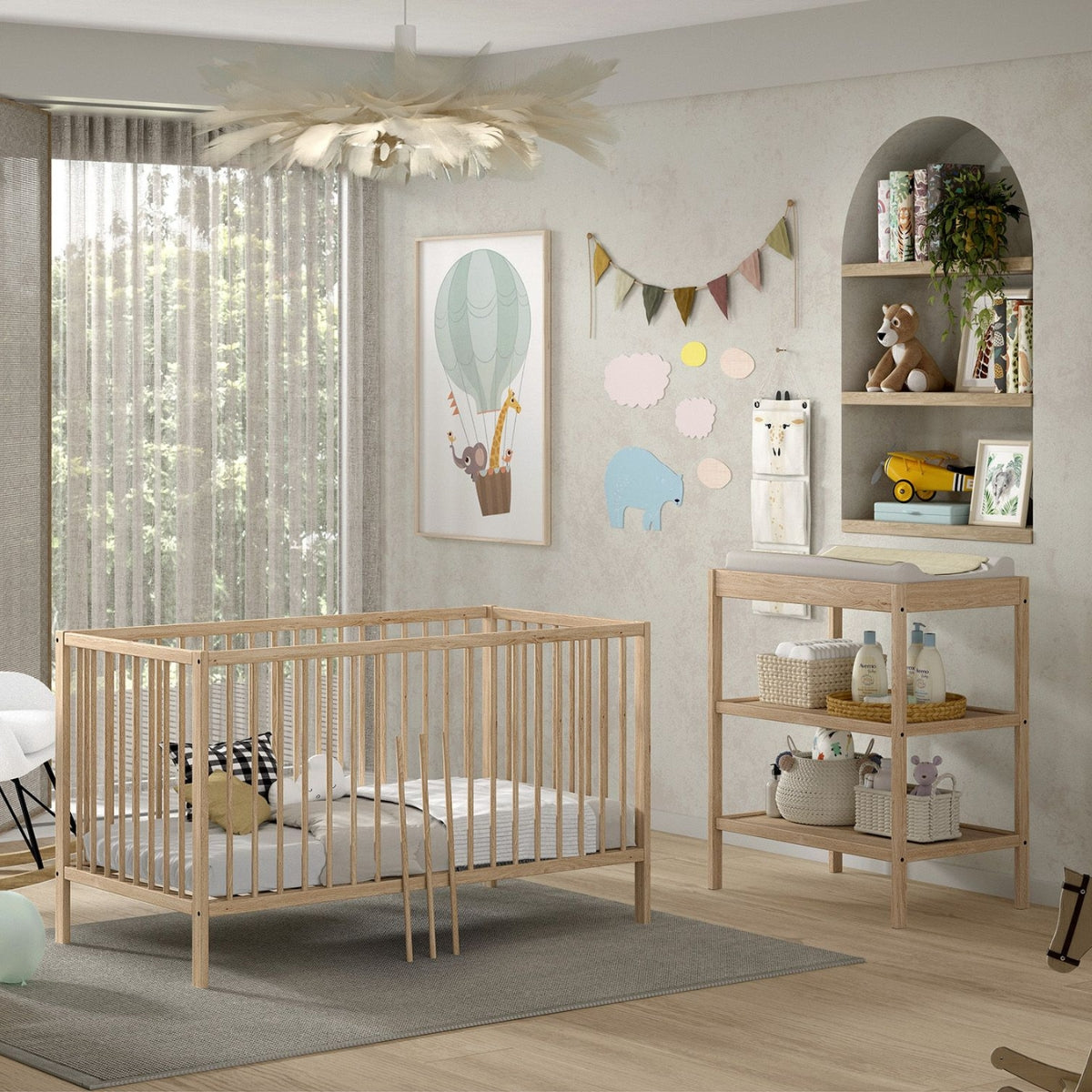 VIPACK JAXX DINO natural 140 x 70cm convertible cot bed and baby changing table nursery furniture bundle
