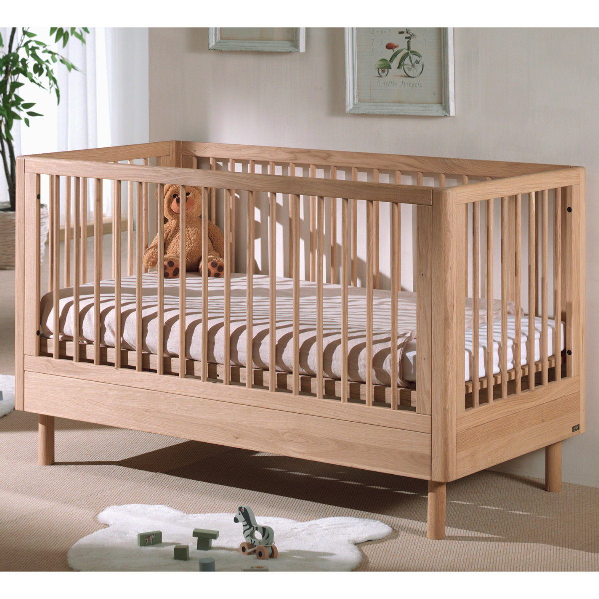 VIPACK JAXX FORREST solid oak cot bed 140x70cm natural oak wood finish in modern nursery