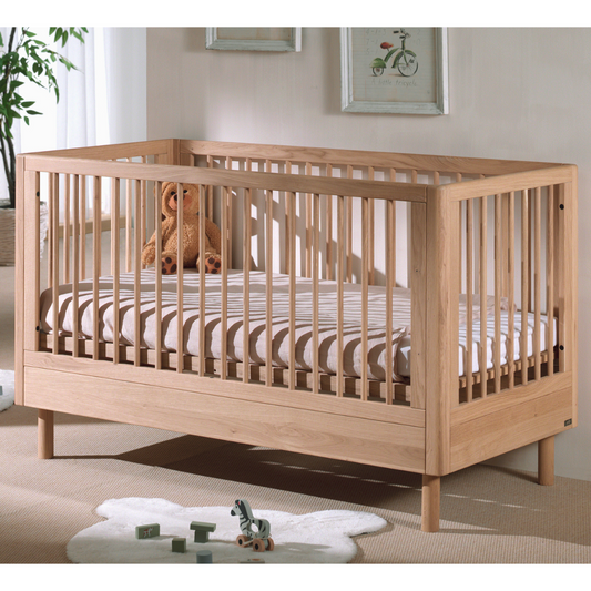 VIPACK JAXX FORREST solid oak cot bed 140x70cm with slatted sides in natural oak wood finish modern nursery
