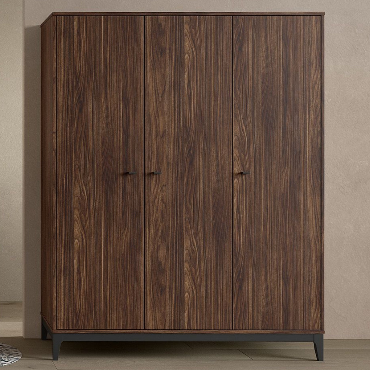 VIPACK ILYAS walnut 3 door wardrobe in modern older child's or teenage bedroom