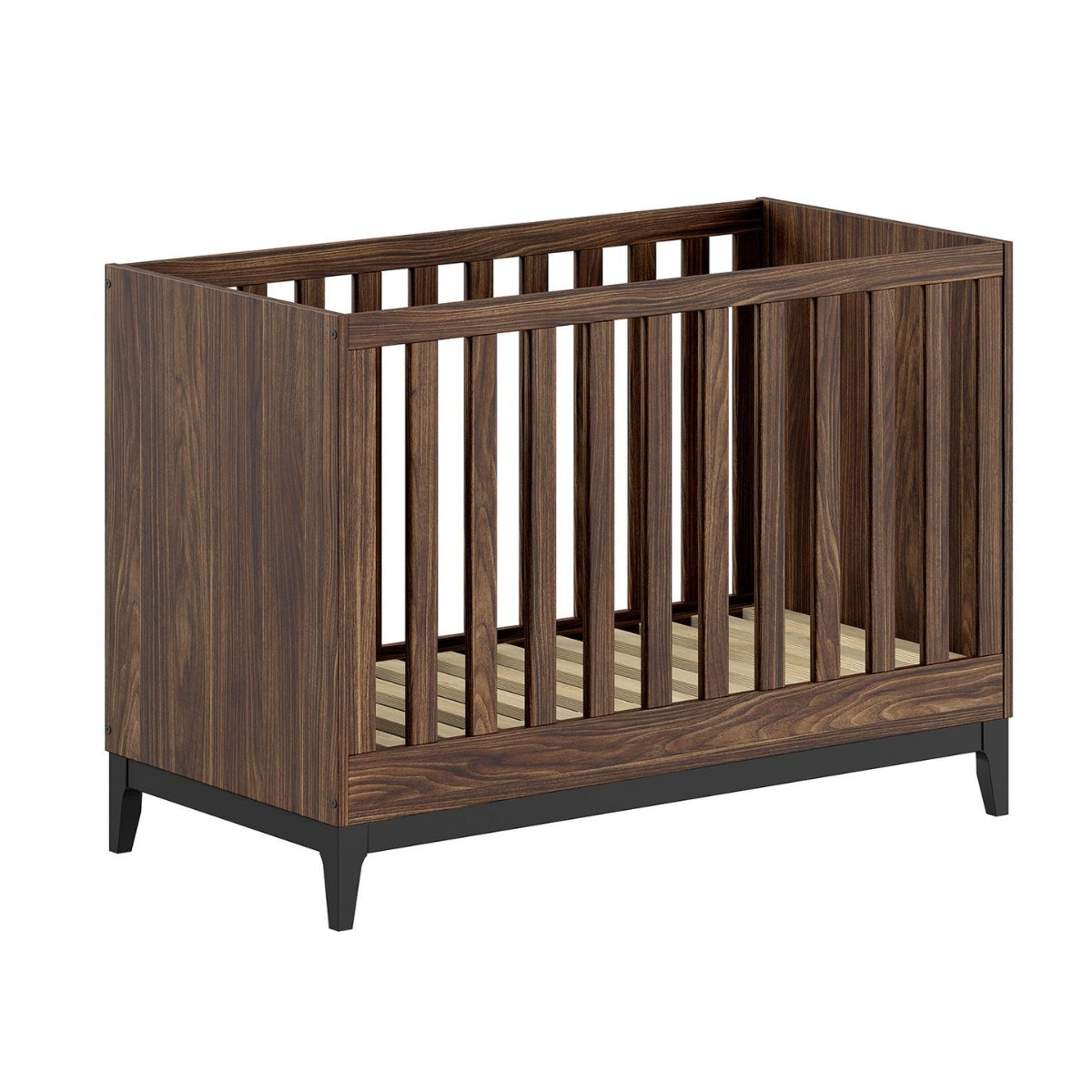 VIPACK JAXX ILYAS walnut baby cot 120 x 60cm without mattress on plain white background