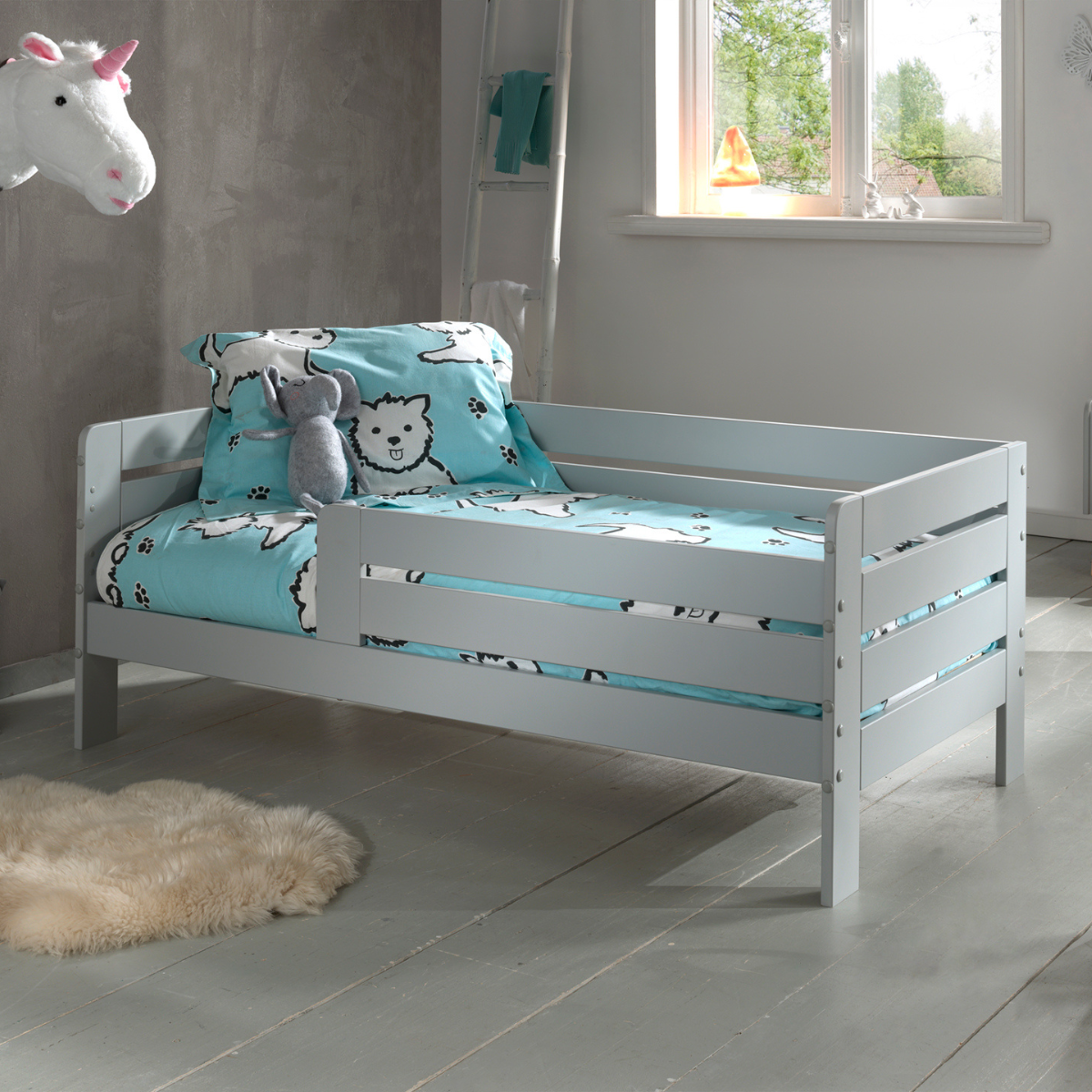 VIPACK JAXX PEUTERBED toddler bed 140 x 70cm grey panel bed guard