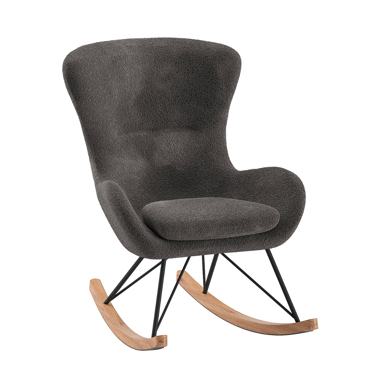 VIPACK JAXX ROCKY Maxi nursing chair with with boucle fabric in dark grey on plain white background