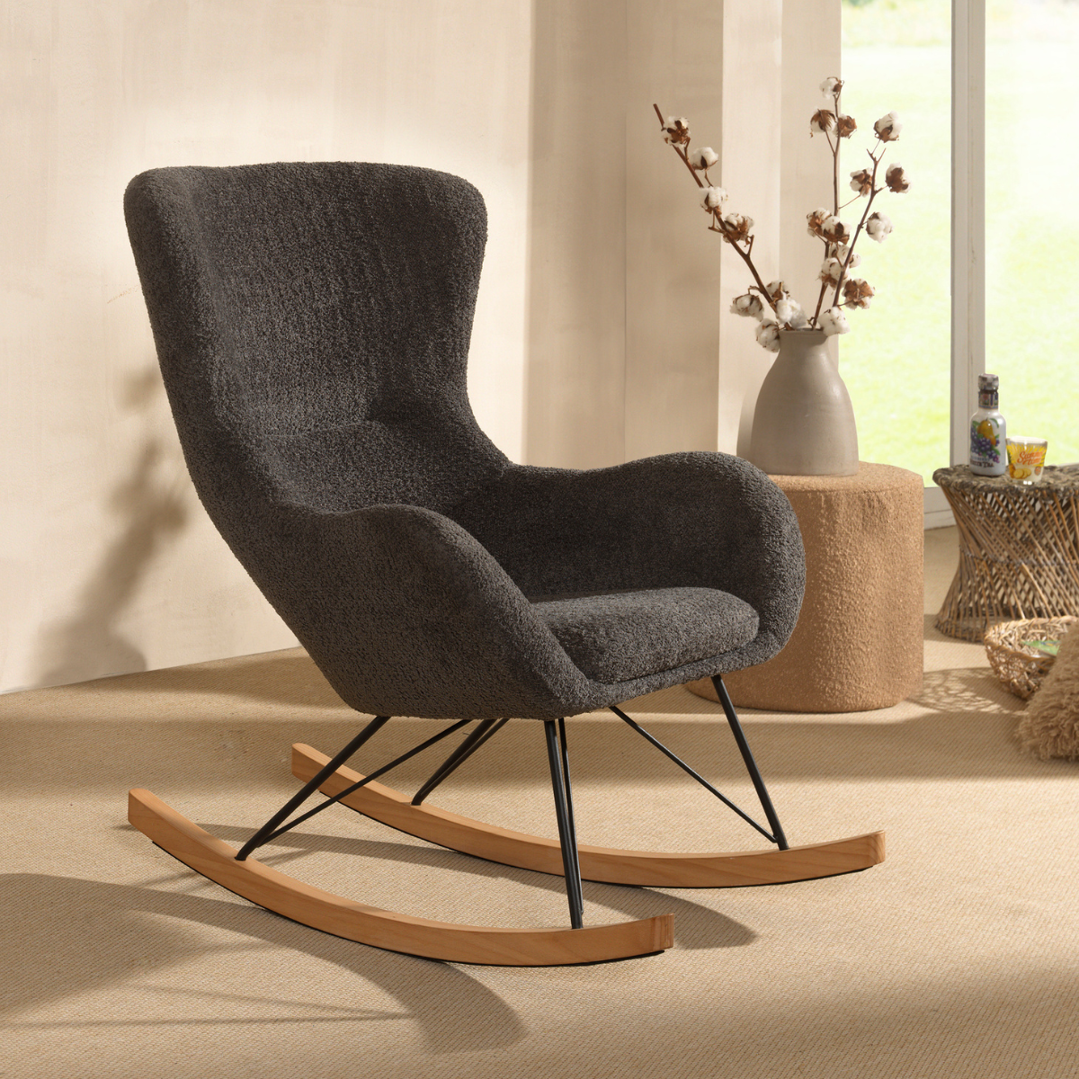 VIPACK JAXX ROCKY MAXI nursing chair in grey boucle fabric in modern home