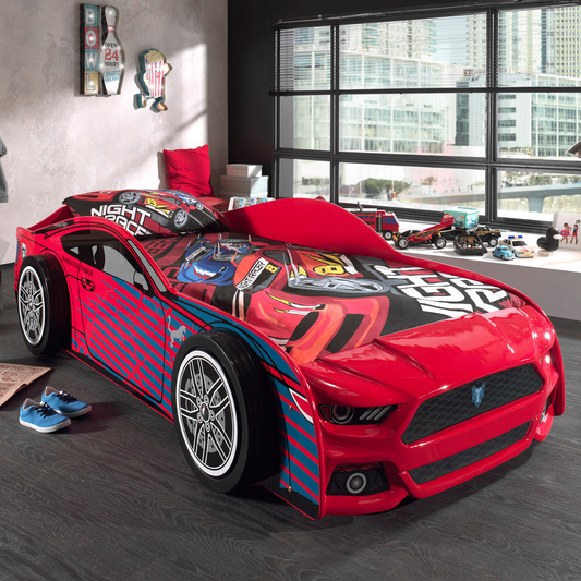 VIPACK Panther Power red racing car kids single bed with raised sides in children's bedroom