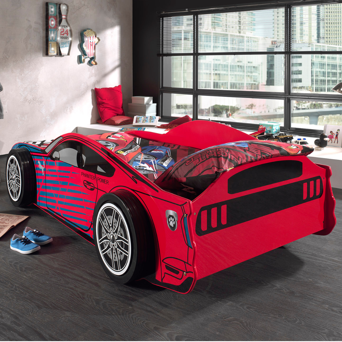 VIPACK PANTHER POWER European single racing car kids bed 90 X 200cm red