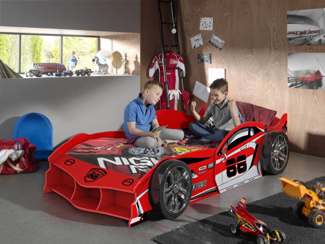 VIPACK MAX red racing car kids single bed in boys bedroom