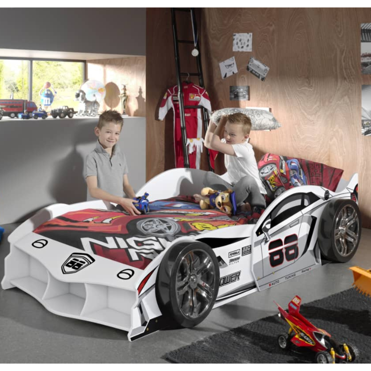 VIPACK MAX European single racing car kids bed 90 X 200cm white